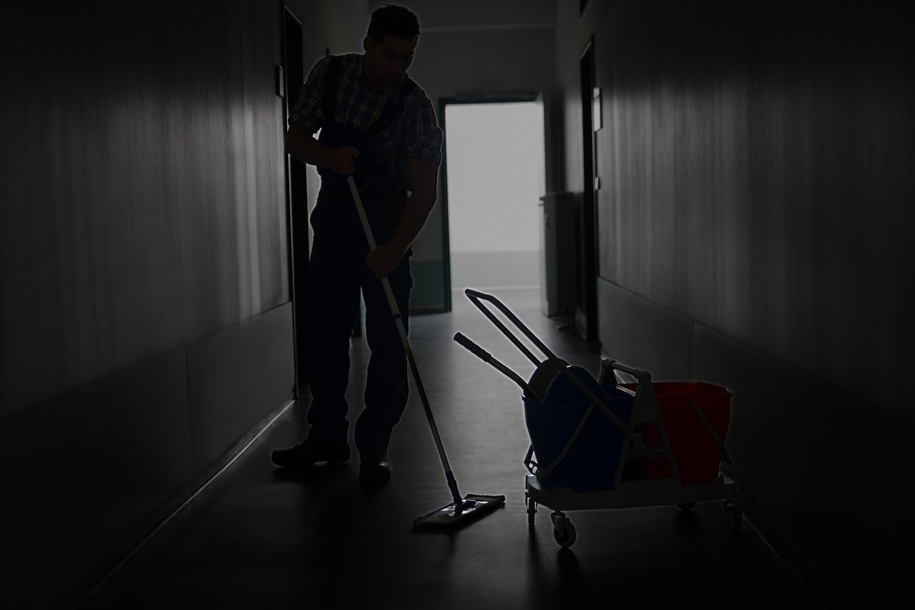 Service Pros crew performing after-hours janitorial work in a Tulsa commercial building