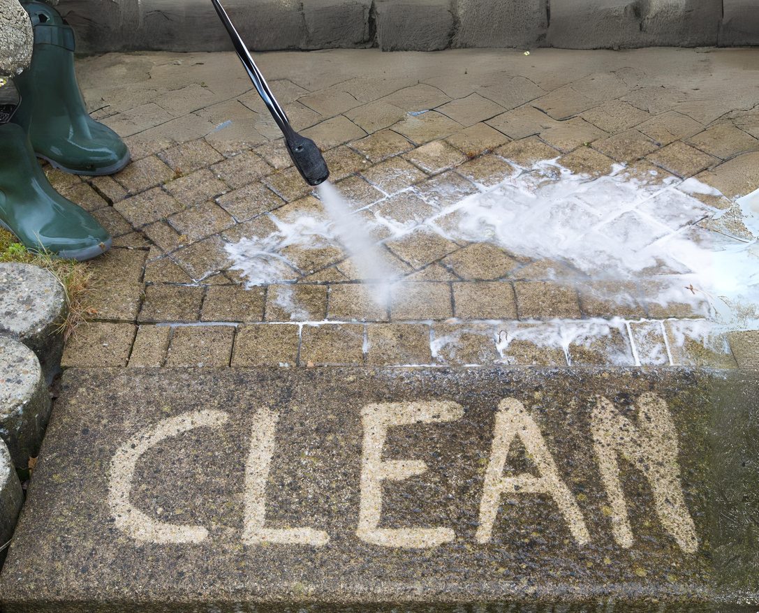 Pressure washing in progress